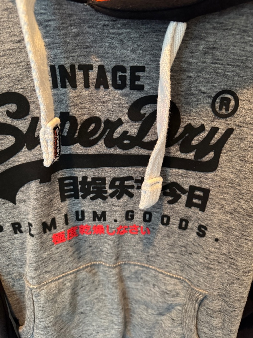Superdry Gray and Black Vintage Logo Hooded Sweatshirt Size XL - Picture 3 of 6
